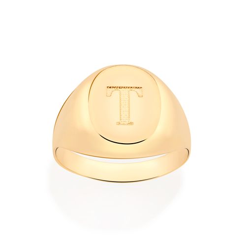 ANEL LETRA BANHADO A OURO 18K-LETRA T