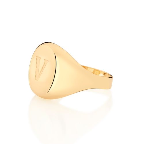 ANEL LETRA BANHADO A OURO 18K-LETRA V