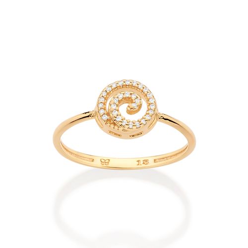 ANEL SKINNY ESPIRAL BANHADO A OURO 18K COM ZIRCÔNIAS