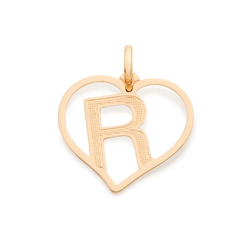 PINGENTE CORAÇÃO COM LETRA BANHADO A OURO 18K-LETRA R