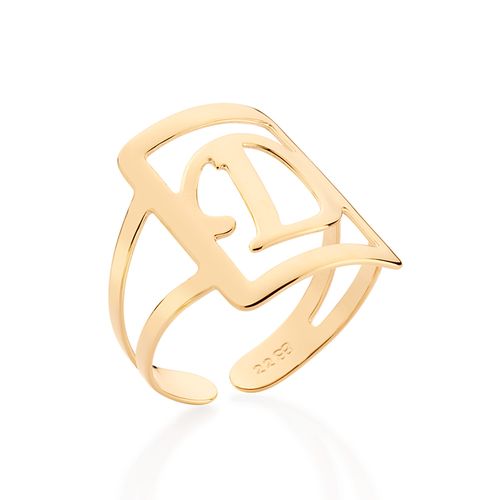 MAXI ANEL LETRA AJUSTÁVEL BANHADO A OURO 18K-LETRA D