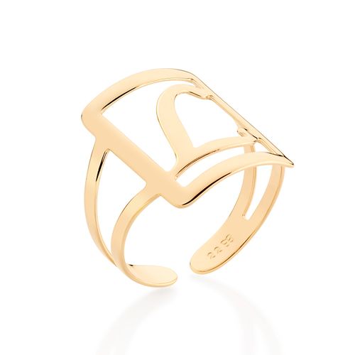 MAXI ANEL LETRA AJUSTÁVEL BANHADO A OURO 18K-LETRA L