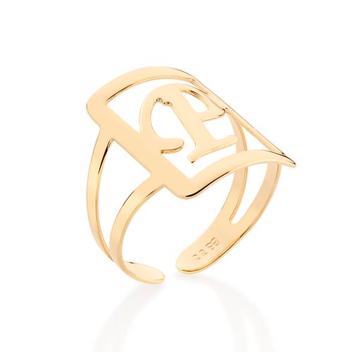 MAXI ANEL LETRA AJUSTÁVEL BANHADO A OURO 18K-LETRA P