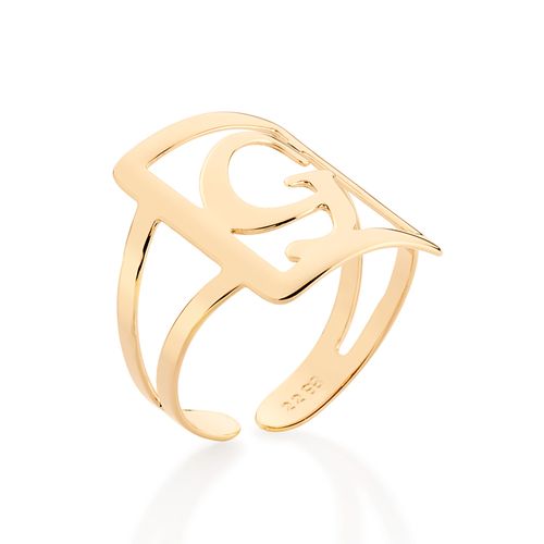 MAXI ANEL LETRA AJUSTÁVEL BANHADO A OURO 18K-LETRA G