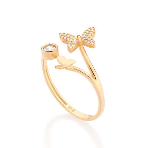 ANEL SKINNY BORBOLETA BANHADO A OURO 18K COM ZIRCÔNIAS