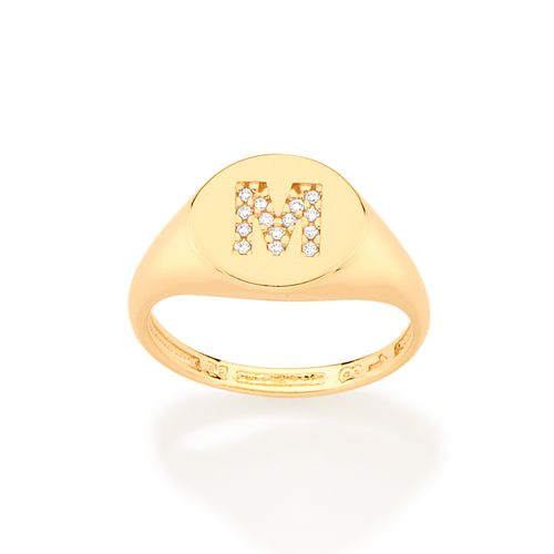 ANEL DEDO MINDINHO LETRA BANHADO A OURO 18K-LETRA M