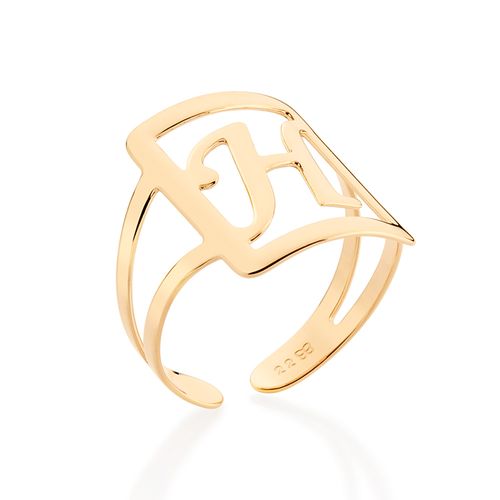 MAXI ANEL LETRA AJUSTÁVEL BANHADO A OURO 18K-LETRA H