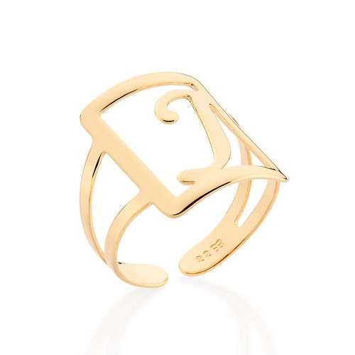 MAXI ANEL LETRA AJUSTÁVEL BANHADO A OURO 18K-LETRA J