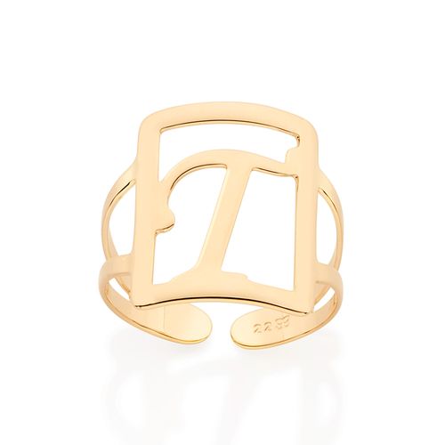 MAXI ANEL LETRA AJUSTÁVEL BANHADO A OURO 18K-LETRA T