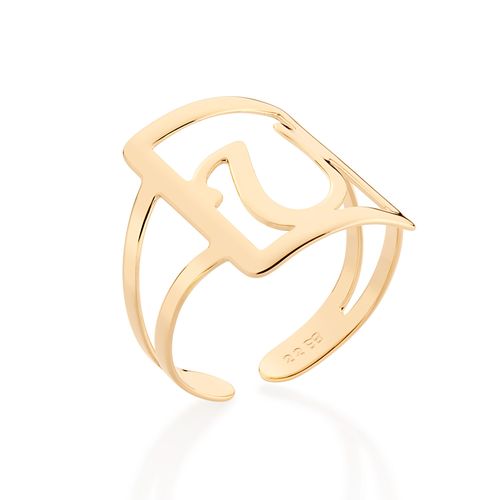 MAXI ANEL LETRA AJUSTÁVEL BANHADO A OURO 18K-LETRA U