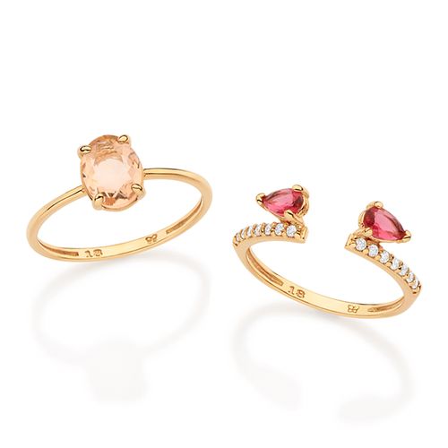 ANEL DUPLO BANHADO A OURO 18K COM ZIRCÔNIAS E CRISTAIS