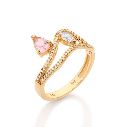 ANEL ABSTRATO BANHADO A OURO 18K COM ZIRCÔNIAS E CRISTAL