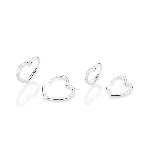 KIT BRINCO ARGOLAS CORAÇÕES DE PRATA MACIÇA 925