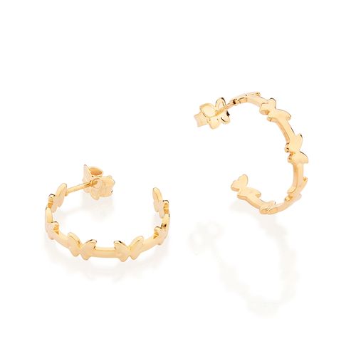 BRINCO MEIA ARGOLA COM BORBOLETAS BANHADO A OURO 18K