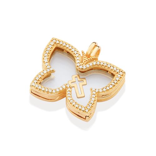 PINGENTE FLUTUANTE CRUZ BANHADO A OURO 18K