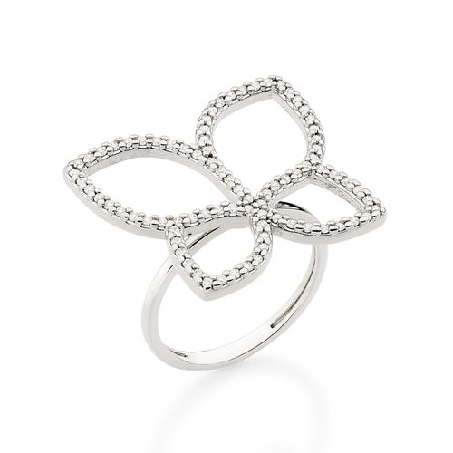 MAXI ANEL BORBOLETA BANHADO A PLATINO COM ZIRCÔNIAS