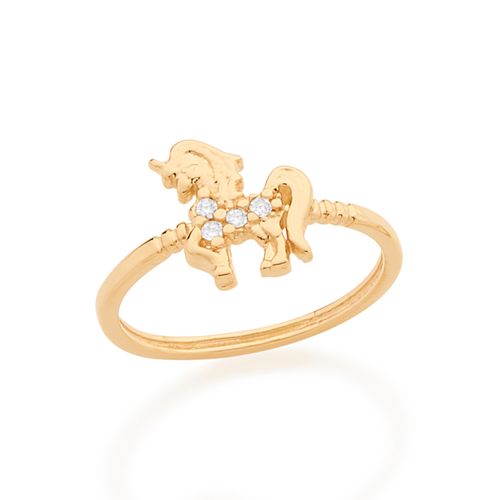 ANEL INFANTIL BANHADO A OURO 18K UNICÓRNIO COM ZIRCÔNIA