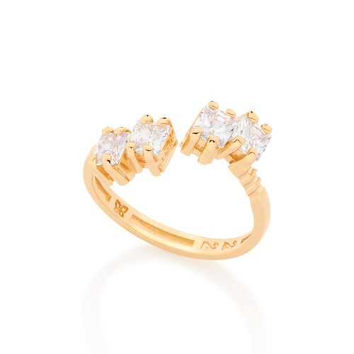 ANEL BANHADO A OURO 18K COM ARO AJUSTÁVEL TENDO ZIRCÔNIAS CONECTADAS