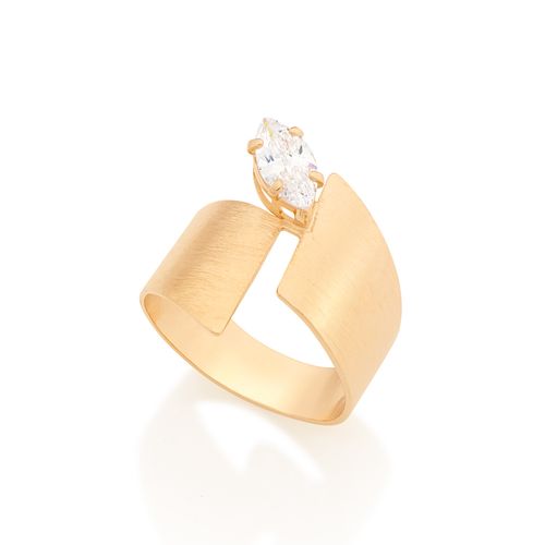 ANEL BANHADO A OURO 18K COM ARO AJUSTÁVEL TENDO ZIRCÔNIA