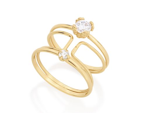 ANEL ARO DUPLO BANHADO A OURO 18K COM ZIRCÔNIAS