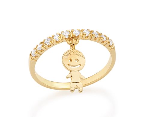 ANEL BANHADO A OURO 18K COM MENINO E ZIRCÔNIAS