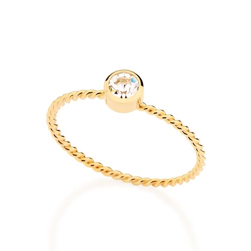 ANEL SOLITÁRIO BANHADO A OURO 18K COM CRISTAL
