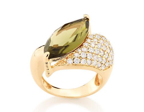 ANEL BANHADO A OURO 18K COM CRISTAL E ZIRCÔNIAS