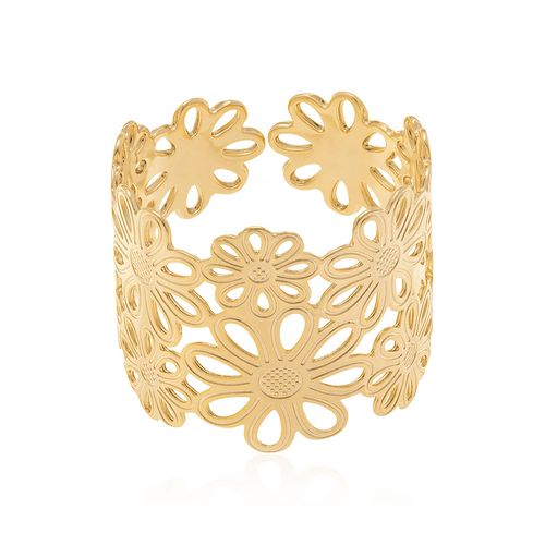 ANEL AJUSTÁVEL BANHADO A OURO 18K FLORES