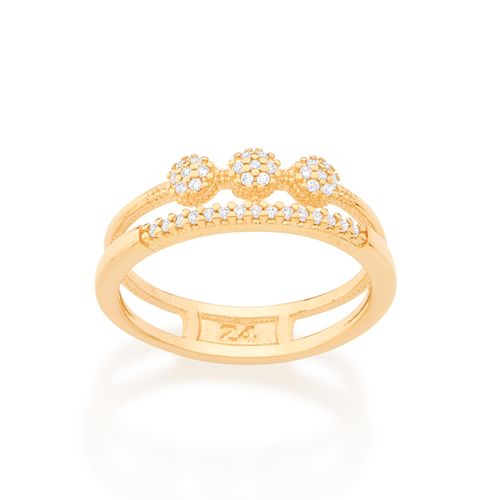 ANEL BANHADO A OURO 18K ARO DUPLO COM ZIRCÔNIAS