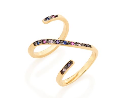 ANEL BANHADO A OURO 18K COM ZIRCÔNIAS E APLICAÇÃO DE RHODIUM NEGRO