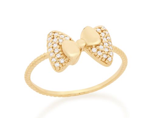 ANEL BANHADO A OURO 18K NO FORMATO DE LAÇO COM ZIRCÔNIAS