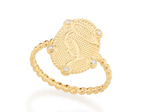 ANEL SANTA MADONNA BANHADO A OURO 18K COM ZIRCÔNIAS