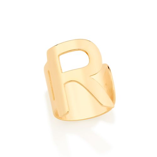 ANEL COM LETRA BANHADO A OURO 18K-LETRA R