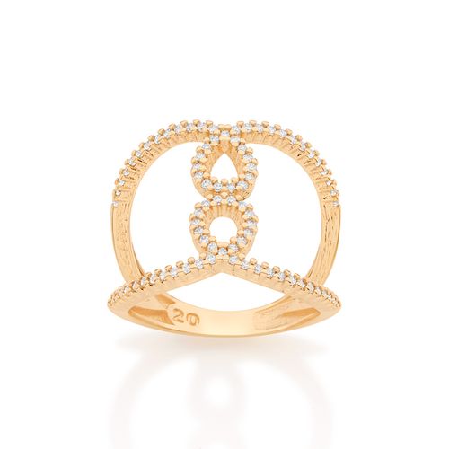 ANEL ARO DUPLO BANHADO A OURO 18K COM ZIRCÔNIAS