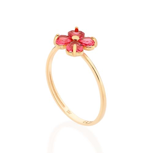 ANEL SKINNY FLOR BANHADO A OURO 18K COM CRISTAIS