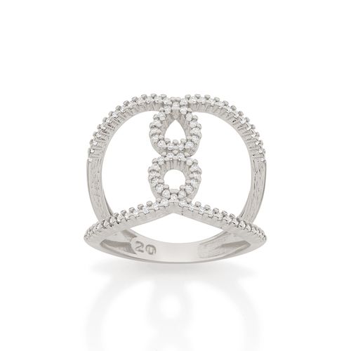 ANEL ARO DUPLO BANHADO A RHODIUM COM ZIRCÔNIAS