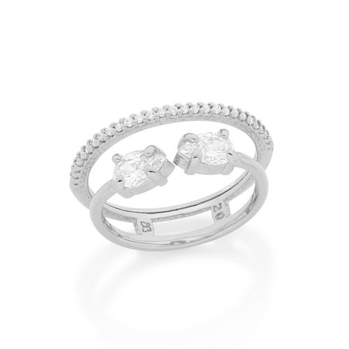 ANEL BANHADO A RHODIUM COM ARO DUPLO COMPOSTO POR ZIRCÔNIAS