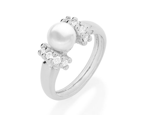 ANEL BANHADO A RHODIUM COM PÉROLA E ZIRCÔNIAS