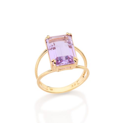 ANEL SOLITÁRIO RETANGULAR BANHADO A OURO 18K COM CRISTAL