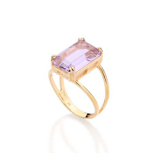 ANEL SOLITÁRIO RETANGULAR BANHADO A OURO 18K COM CRISTAL