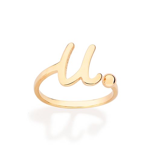 ANEL DE LETRA BANHADO A OURO 18K-LETRA U
