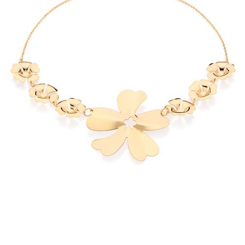 MAXI COLAR COM FLORES BANHADO A OURO 18K