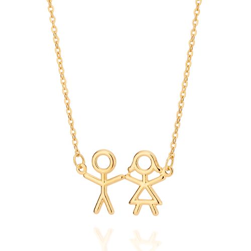 GARGANTILHA MENINA E MENINO PALITO BANHADO A OURO 18K