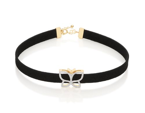 CHOKER FORMADA POR COURO 18K SINTÉTICO COM PINGENTE BORBOLETA