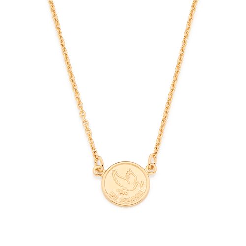 GARGANTILHA BANHADA A OURO 18K COM PINGENTE ESPÍRITO SANTO E ESCRITA ME GUARDE