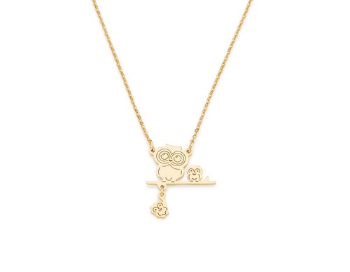 GARGANTILHA BANHADA A OURO 18K COM PINGENTE DE CORUJAS