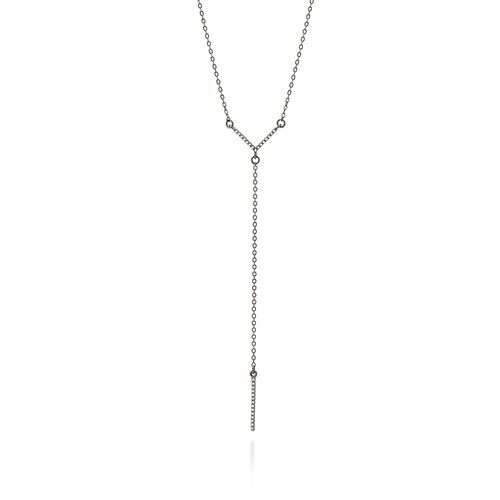 GARGANTILHA GRAVATA BANHADA A RHODIUM NEGRO COM ZIRCÔNIAS