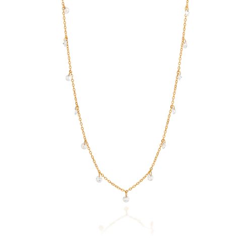 GARGANTILHA BANHADA A OURO 18K COM ZIRCÔNIAS PENDURADAS