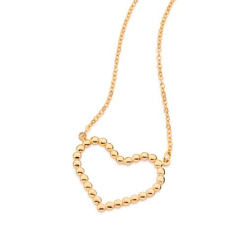 GARGANTILHA COM PINGENTE CORAÇÃO BANHADA A OURO 18K COM ESFERAS