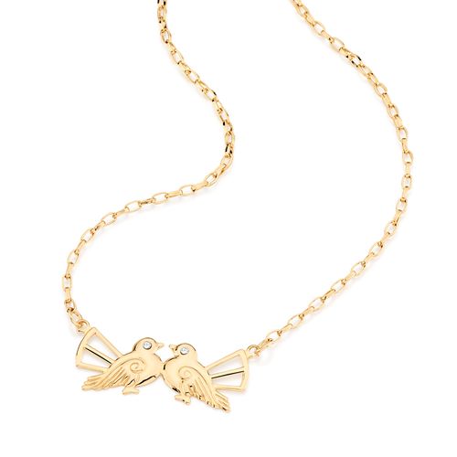 GARGANTILHA BANHADA A OURO 18K FIO CADEADO COM PÁSSAROS